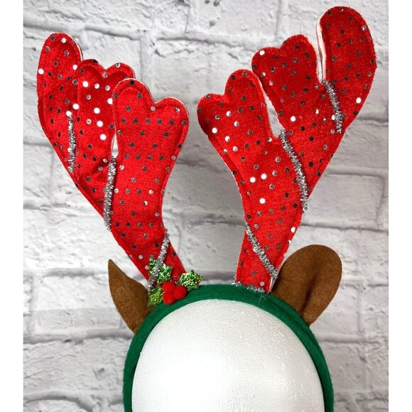 VTG 90s I Believe In Santa Claus Baseball Cap Red Reindeer Antler Headband Set - Picture 4 of 16